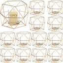 12 PCS Geometric Tealight Candle Holders, Golden Iron Frame Candle Stand with Glass, Wedding Dining Table Centerpiece Party Decor