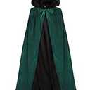 ALIZIWAY Hooded Cape Reversible Velvet Cloak Lined with Satin Renaissance Medieval Halloween Christmas Cosplay Costume (XXL, Hem - Green Velvet and Green Satin)