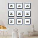 8x8 Picture Frame Set of 9, Photo Gallery Wall Frame Set, Display Pictures 4x4 with Mat or 8 x 8 Without Mat, Square Frame Picture Frames Collage Wall Decor, Blue