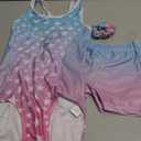 JiAmy Gymnastics Leotards for Girls with Cross Back Sparkly Dance Unitards with Shorts Biketards Outfit for 140