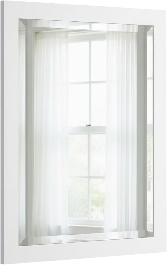 Alaterre Furniture 24" x 30" Bathroom Vanity Mirror with Beveled Glass Wood Framed Wall Mirror for Bathroom, Powder Room or Laundry Room, Hanging Hardware Included (White)