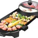 SEAAN Hot Pot with Grill, Korean BBQ Grill Indoor Hotpot Pot Electric Combo, Shabu Shabu Pot with Divider KBBQ Grill Smokeless Non-stick Separate Dual Temperature Control, for 2-12 People, 110V (Integrated)