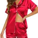Ekouaer Silk Pajamas for Women Short Sleeve Sleepwear Soft Button Down Loungewear 2 Piece Satin Pjs Shorts Set (Small, Red)