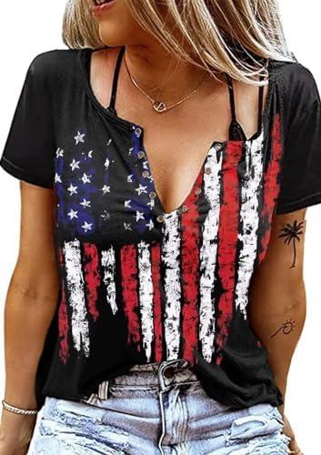 Camouflage American Flag Lace Up Blouse Women 4th of July Flag Short Sleeve USA Patriotic Printed Shirt Tops Casual Shirt Small