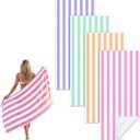 Frienda 4 Pack Microfiber Oversized Lightweight Beach Towel 71x32 in for Women Men Microfiber Quick Dry Sand Free Ocean Coastal Towels for Beach Pool Travel (Pastel Stripe)