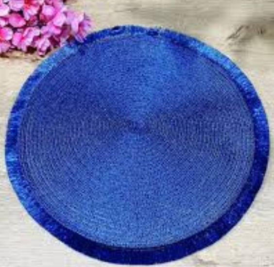 15 Inch Christmas Table Place Mats Set of 4 Shiny Round Woven Placemats for Home Kitchen Dining Decor BLUE