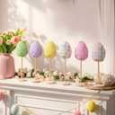 Pinkunn 6 Pcs Easter Table Decorations Fabric Eggs Wooden Signs Pastel Easter Eggs Centerpiece Tiered Tray Decor for Home Farmhouse Kitchen Decorations