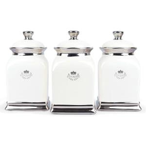 fanquare 30 OZ Cookie Jar, White Kitchen Canisters Set of 3, Farmhouse Porcelain Decorative Jars for Countertop, Ceramic Storage Jar for Coffee, Sugar, Tea Bag