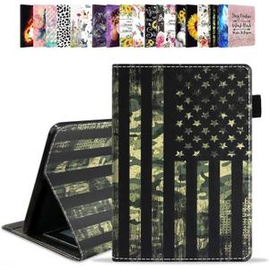 Case for Amazon Kindle Fire HD 10 Tablet 10.1" (9th/7th Gen, 2019/2017 Release) - PU Leather Folio Case with Smart Auto Wake/Sleep, American Flag Camo