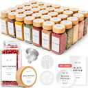 EDELHAUS® Square Spice Jars with Bamboo Wooden Lid (Pack of 36) Spice Jars with Shaker Insert and 240 Labels - Bamboo Lid Glass Container for Spice Organisation [4.3 in × 1.8 in]