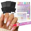 Nail Art Pens Stickers Set, 0.5MM 12 Colors Nail Polish Pens and 6 Sheets Decals 1 White Pencil Pouch for Women Manicure Art Decorations, Drawing Pen for Manicure DIY Supplies