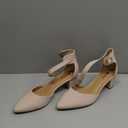 IDIFU Women's IN2 Pedazo Dress Shoes Low Block Heels Comfortable Chunky Closed Toe Ankle Strap Wedding Pumps (9.5, Nude Nubuck)