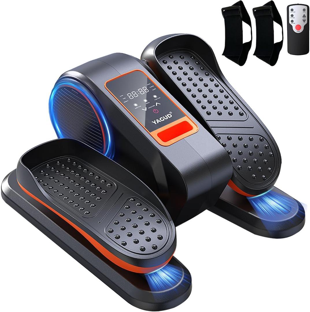 Under Desk Machine, Electric Elliptical Leg Exerciser for Senior, 15 Adjustable Speeds Quiet and Portable Seated Pedal Exerciser for Training with Remote Control (Orange)