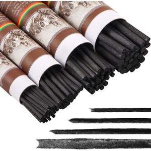 Gueevin 100 Pcs Willow Charcoal Sticks, Soft Black Drawing Charcoal for Sketching and Drawing Art Sketch Artists Supplies, 5.7 Inch in Length, 2-4, 4-5, 5-7 mm