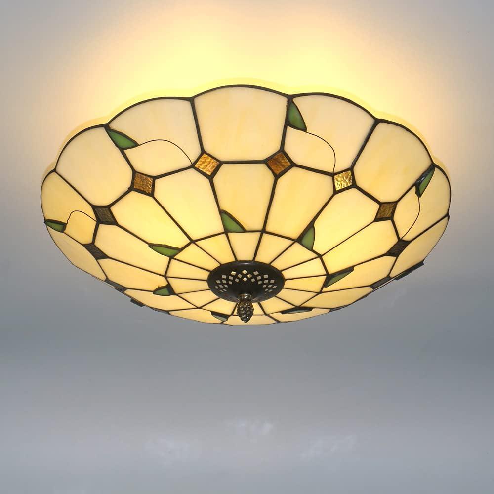 Skyweel 16 Inch Tiffany Style Stained Glass Ceiling Light Fixture Fixtures Classical Lamp Flush Mount Ceiling Light Chandelier (16 Inch)