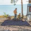 GENIMO Outdoor Rug for Patio Clearance, 8'x10' Waterproof Camping Mat, Reversible Plastic Straw Rugs for RV, Camper, Balcony, Backyard, Picnic, Deck (Blue & Grey)