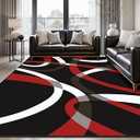 Classical Modern Black and Red Stripe Pattern Area Rug for Living Room 5x7 Outdoor Rug Non Slip&Non-Shedding Low Pile Indoor Large Carpets for Bedroom, Dining Room, Home Office, Bathroom