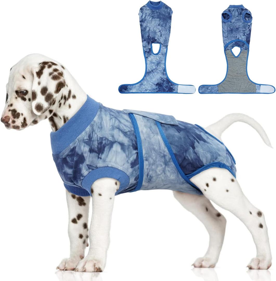 FUAMEY Recovery Suit for Dogs After Surgery,Soft Breathable Dog Bodysuit E-Collar & Cone Alternative Surgical Suit,Male Female Dog Neuter Spay Suits Anti Licking Wounds Onesie Blue Tie Dye S (S(back:11.4-13.4in,wt:7-15lbs))
