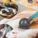 Soap Dispensing Dish Brush Storage Set with 360 Rotating Head, Kitchen Brush with 2 PCS Different Brush Heads & 3 PCS Sponges, Dish Brush Set with Handle for Dishes, Sink, Pans, Pots.