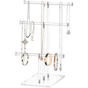 Hanging Jewelry OrganizerTiered Tabletop Countertop Free Standing Necklace Holder Display3 Tier Jewelry Display Necklace Holder Stand (3-Bar)