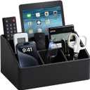 PU Leather Desk Organizer, Luxury Remote Control Holder for Home, Office Desk Accessories Table Caddy Bedside Nightstand Organizer (Black)