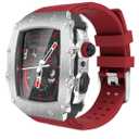 Luxury Case with Band for Apple Watch 9 8/7 45mm SE2/6/5/4/SE 44mm, Bumper Metal Protective Cover for iWatch 45mm 44mm Strap + Screen Protector + Rugged Scratch Resistant Case (45mm/44mm, Silver/Red)