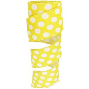 Leecogo Polka Dots Wired Ribbon,2-1/2"x10 Yard,Yellow and White Dots Craft Ribbon for Wreath Easter, Christmas, Wreath, Spring, Summer, Wedding, Baby Shower, Birthday,Big Dots
