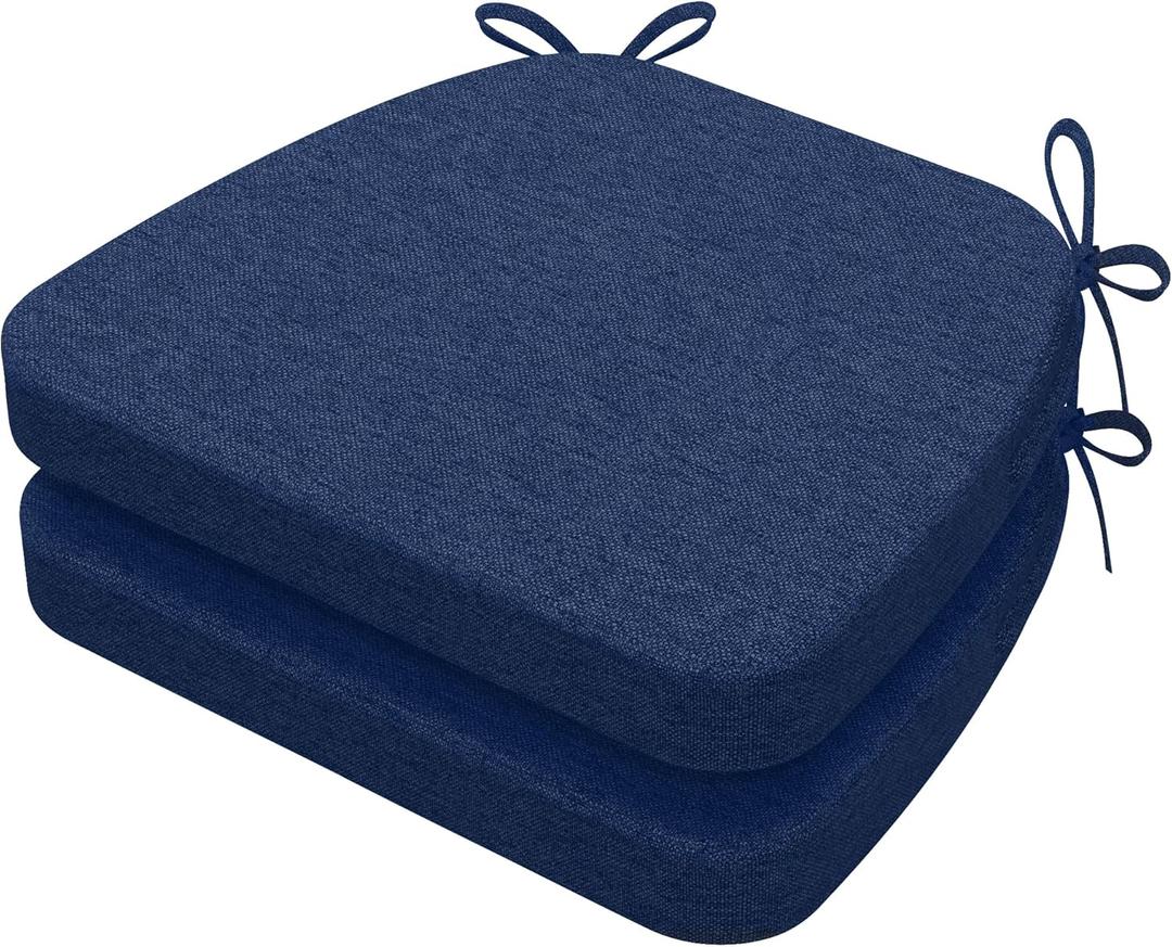 AAAAAcessories D-Shaped Chair Cushions, 2" Thick Dining Chair Pads with Ties and Removable, Machine-Washable Cover, 17" x 16", Set of 2, Blue