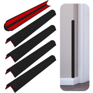 Rubber Bond Wall Corner Guard Edge Protector, 48 inch Heavy Duty Baby Proofing Corner Guards | Self-Adhesive Furniture Edge Strips for Home & Office (5, Black)