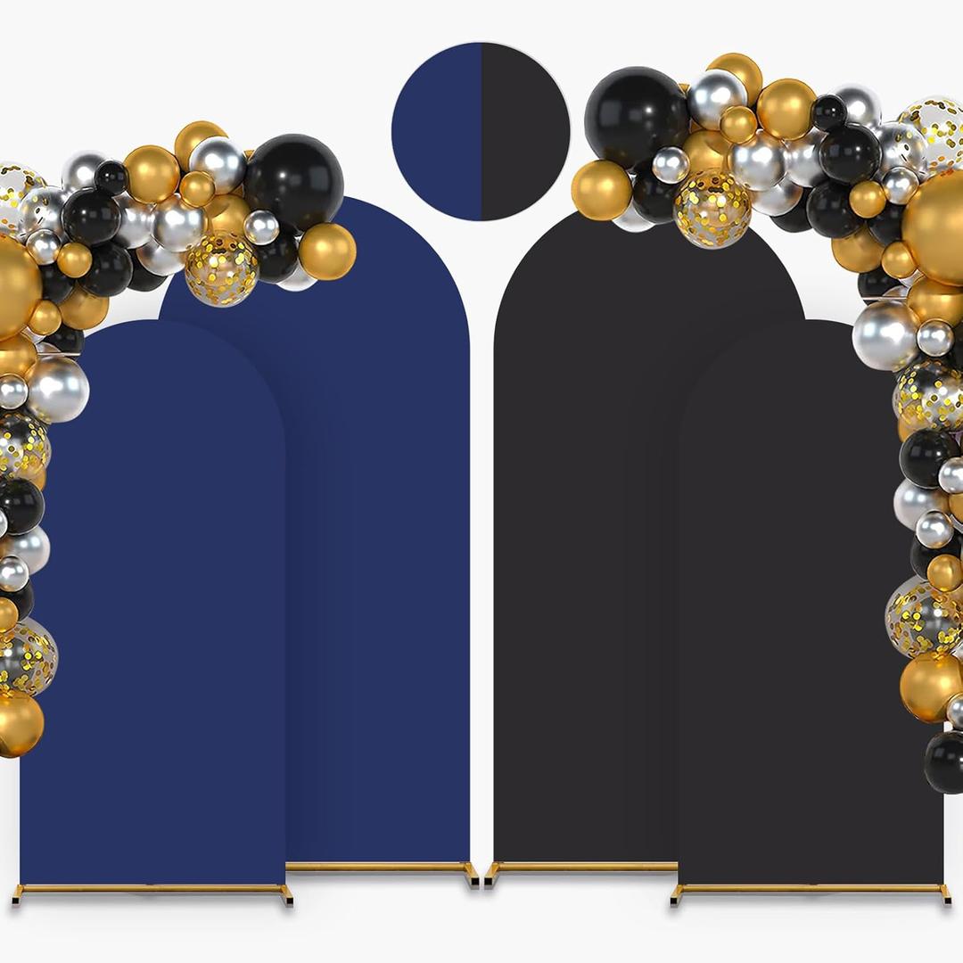 Arch Wedding Cover Set, Double Color (Black+Dark Blue), Spandex Fitted Arch for Wedding Birthday Party Decoration (6+7.2FT)