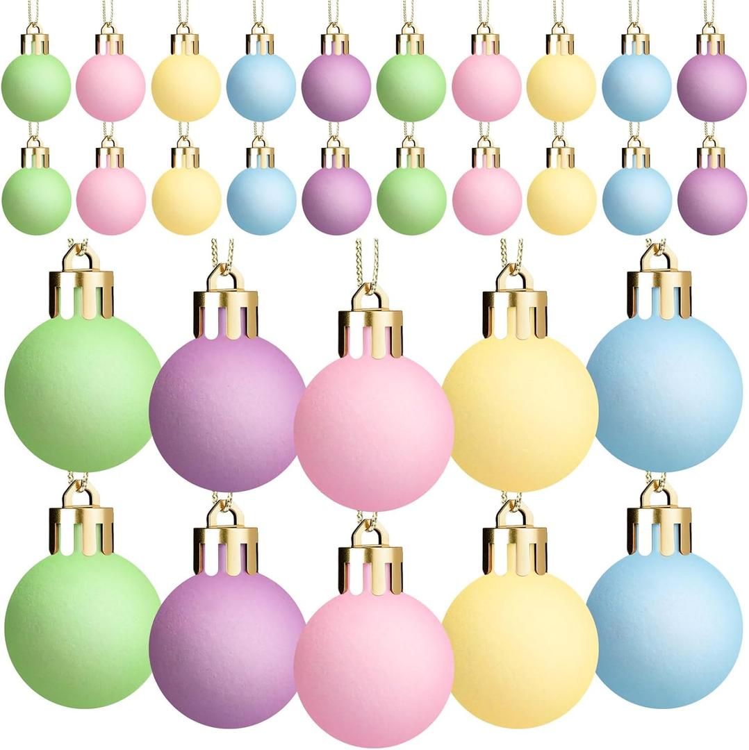 Civaner 48 Pcs Easter Pastel Balls Ornaments 1.18 Inch Mini Velvet Macaron Decoration Shatterproof Pink Green Blue Candy Hanging Ornaments for Easter Tree Party Decor