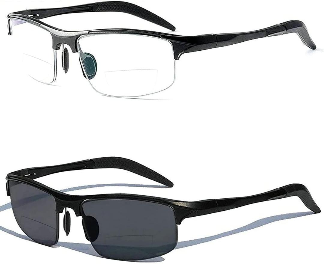 Aluminum Magnesium Multifocal Lens Reading Glasses Men Presbyopia Hyperopia Bifocal Glasses Sun Photochromic Sunglasses NX (Black)