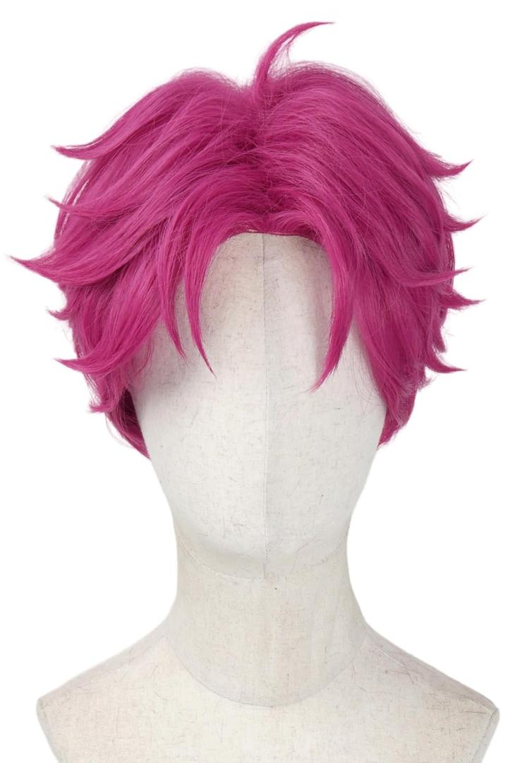 Anime Cosplay Wigs Hot Pink Short Wigs for Men Halloween Party Costume Wig