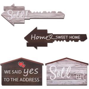 2 Pieces Real Estate Sold Sign Key House Shaped 16.7 Inch Real Estate Social Media Photo Prop Agent Supplies Double Sided with 2 Designs on 1 Sign