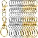 LEOBRO 60 PCS Lobster Claw Clasps and Key Rings, Keychain Clips and Key Chain Rings, Keychain Making Kit, for Key Chains, Jewelry Making, Crafts, Gold & Silver