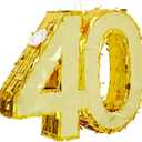 Sparkle and Bash Gold Foil Number 40 Pinata - Gold Foil Elegance for 40th Birthday Decorations - Easy-Fill Top Flap for Birthday Party - Hang & Centerpiece for Party Decor - Small - 16.5 x 3 x 13 in
