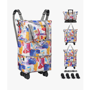 VOOWO Duffel Bag with Wheels - Rolling Foldable Expandable Duffle Bag with Wheels for Travel, Rolling Luggage Carry On Bag with Wheels, Large Rolling Backpack Weekend Bags for Men Women (Gray)