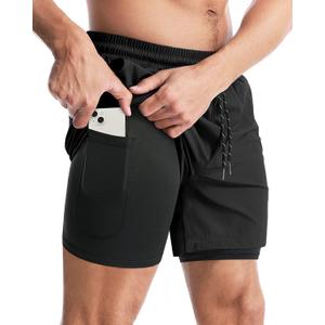 Aolesy Men's 2 in 1 Running Shorts 5" Workout Gym Athletic Shorts for Men Quick Dry Lightweight Training Shorts with Pockets (Black, XL)