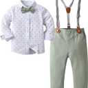 Boarnseorl Baby Boys Pants Sets, Infant Long Sleeve Shirt + Pants + Bow Tie + Suspenders Outfits (6-7Y)