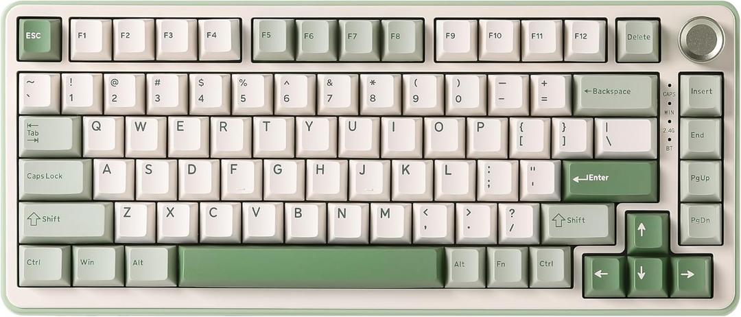 YUNZII B75 PRO Wireless Mechanical Keyboard,75% Layout with Knob,Hot Swap Gasket Structure,Creamy Pre-lubed Switches,RGB Backlit,Bluetooth/Type-C/2.4G for Win/Mac (Matcha Green, Milk Switch)
