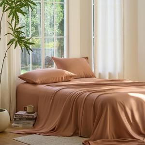 DOZ Sheet Set, 100% Viscose derived from Bamboo, Organically Grown, Buttery Soft, Cooling Sheets, High GSM, Deep Pockets - 4 Piece - 2 Pillowcases 1 Fitted Sheet 1 Top Sheet (Clay, King)