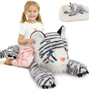 MaoGoLan Giant White Tiger Stuffed Animal - 47 Realistic Tiger Plush Toy for Boy Girl Kid, Soft Fluffy Zoo Animal Toy Pillow for Valentines Birthday Gift, Baby Shower Party Favor Decor