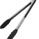 600F Heat Resistant Kitchen Tongs: U-Taste 12 inch Large Silicone Cooking Tong with Sturdy Non Stick Rubber Tips & Silicon Coated 18/8 Stainless Steel Handle & Smooth Locking for Serving Grill(Black)