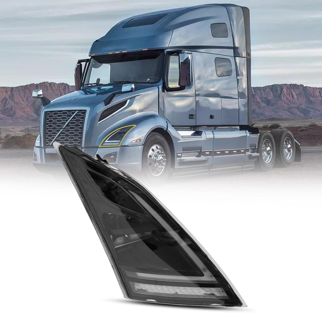 Front Headlight Compatible with 2018+ Volvo VNR Black Reflective LED Headlight with DRL with LED Control Module,Left Side