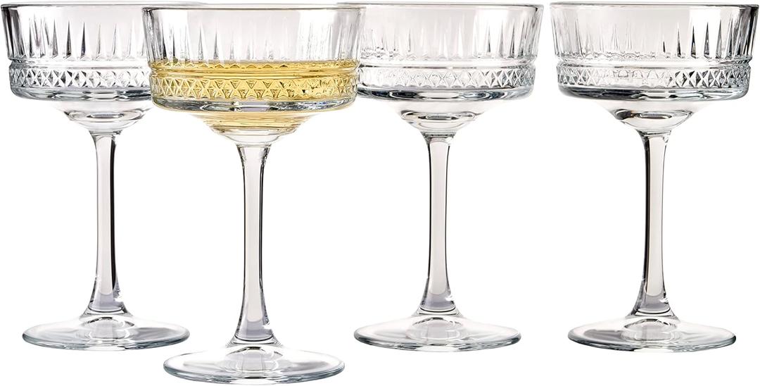Pasabahce Vintage Coupe Glasses Set Of 4 - Exclusive Champagne, Cocktail, Martini, Glasses - Long Stem Glassware - 8.8 oz - Perfect for Parties, Gifts, Housewarming, Weddings, Anniversary