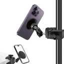 Mic Stand Phone Holder, for MagSafe Phone Holder with Clamp, Dual Ball Head 360 Swivel Magnetic Microphone Stand Phone Mount Clip for iPhone 16 15 14 MAX Pro Samsung Galaxy and Any Smartphones Black