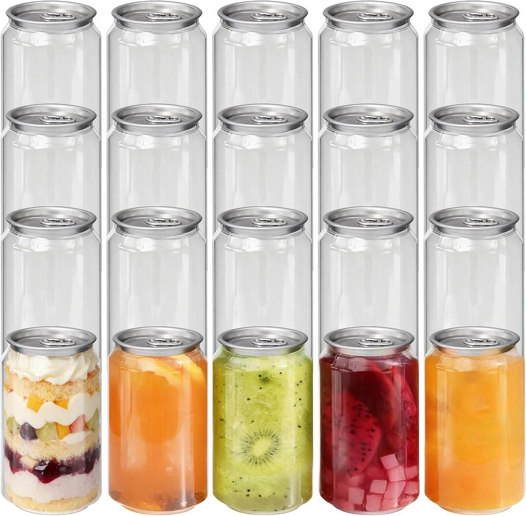 100-Pack Plastic Juice Bottles with Caps Empty Soda Cans with Aluminum Lids for Smothies, Boba, beer Only Compatible with Can Sealers (11.2oz/330ml)