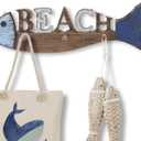 22" Fish Nautical Coat Hook Bathroom Towel Hanger Hanging Plaque for Garden Indoor Outdoor Coat Rack Kitchen Coastal Wall Decor