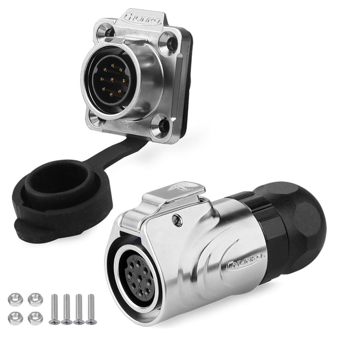 CNLINKO LP16 9-Pin Reverse Mount Female Plug and Male Socket for Automotive Machinery Outdoor Use IP68 Waterproof Circular Connector Metal Shell Quick-Connect Aviation Connector (9-Pin)