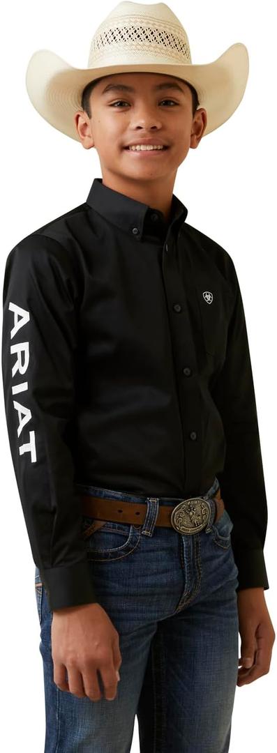 Ariat Boys Team Logo Twill Classic Fit Shirt (X-Large, Black/White)